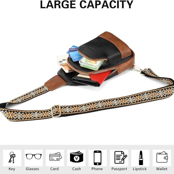 Chic Vegan Leather Crossbody Sling Bag for Women - Multi-Pocket Design - Picture 8 of 9